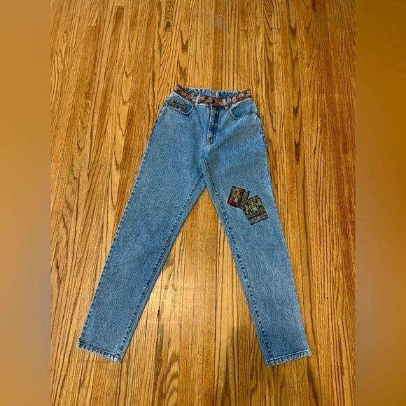 VTG 90s Limited Jeans 10 Patchwork High Rise Straight Leg Medieval Silk floral - Picture 4 of 15